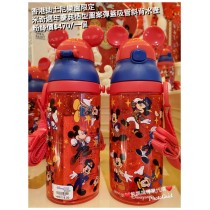 香港迪士尼樂園限定 米奇 週年慶典造型圖案彈蓋吸管斜背水壺